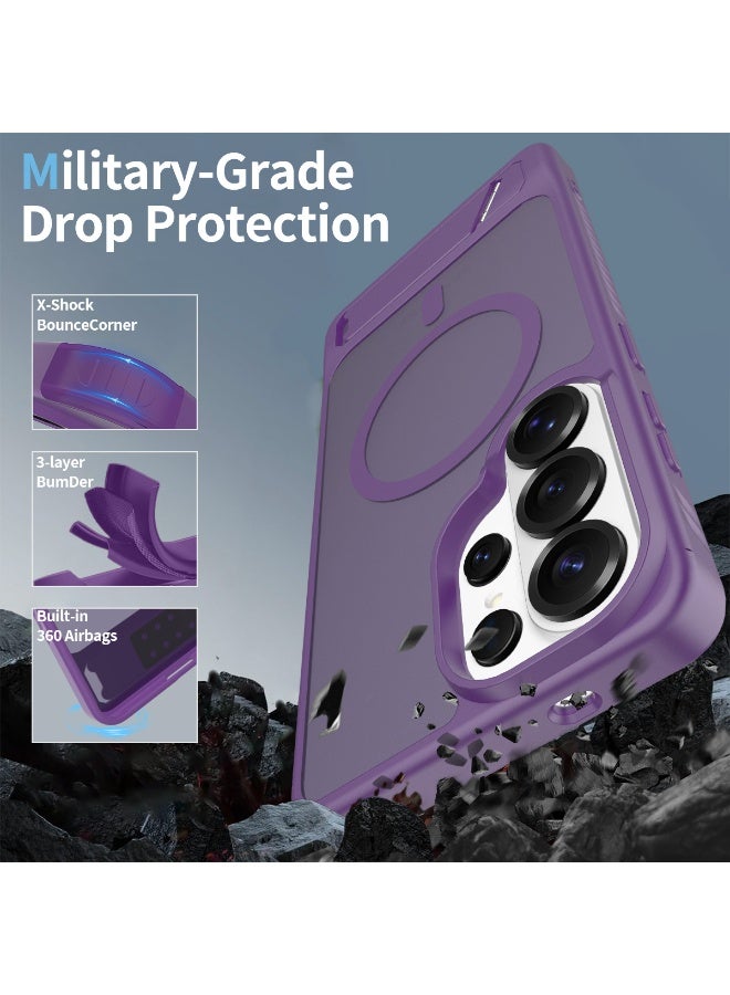 مناسب لحافظات Samsung S26 Ultra MagSafe، أغطية واقية مغناطيسية مع حوامل مخفية، حافظات هواتف مقاومة للصدمات، حافظة واقية عسكرية رفيعة ذات ظهر غير لامع لـ Galaxy S26 Ultra 5G (شفافة أرجوانية داكنة) - Image 2